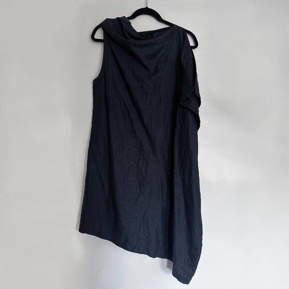 Asymmetrical Black Linen Tunic Dress - Picture 4 of 5